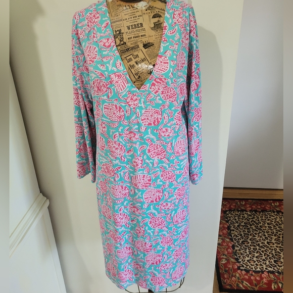 Banana Boat UPF 50+ Dresses & Skirts - Elegant V-Neck Long Sleeve Dress - Pink and Blue